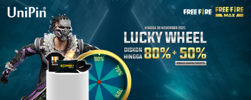 Mainkan Lucky Wheel Diskon hingga 80% + 50% Bonus UniPin Credits & Exclusive Merchandise FF di UniPin!